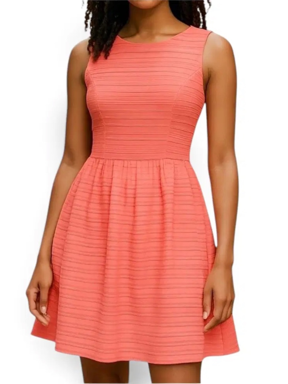 Lilly Pulitzer Neon Coral Textured Stripe Fit & Flare High Low Dress XS